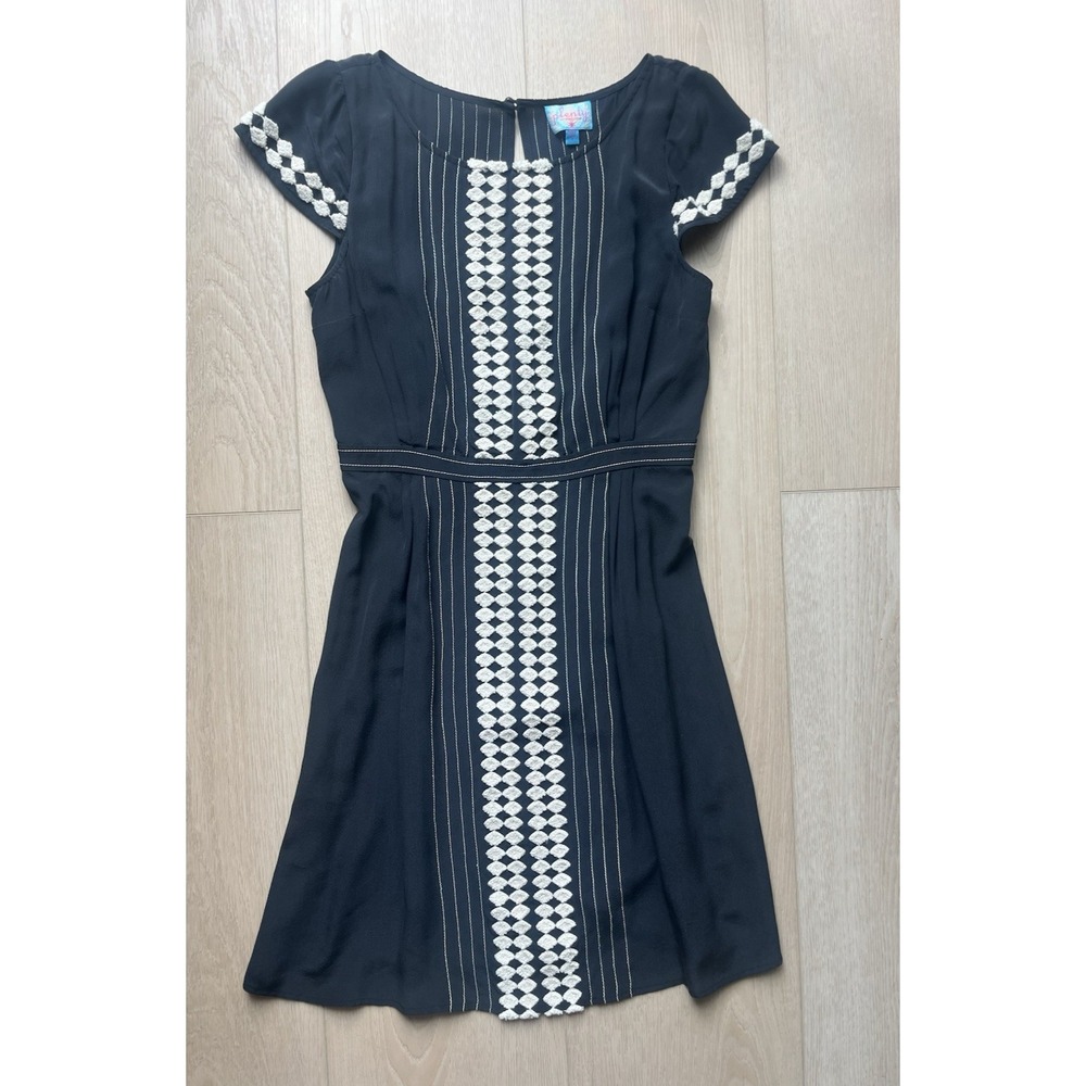 Anthro Plenty Tracy Reese Silk Dress Black & White Belted Sheath Knee Length